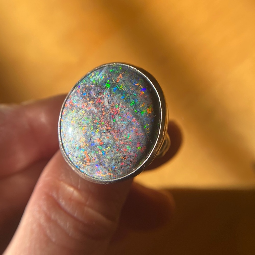 Huge solid Australian matrix opal ring 6